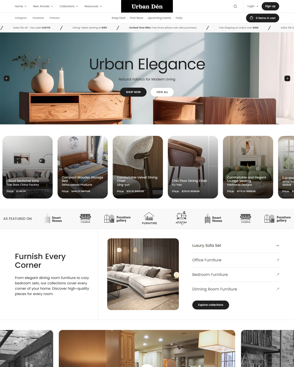 Desktop preview for Urban in the "Furniture" style