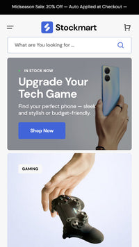 Mobile preview for Stockmart in the "Modern" style