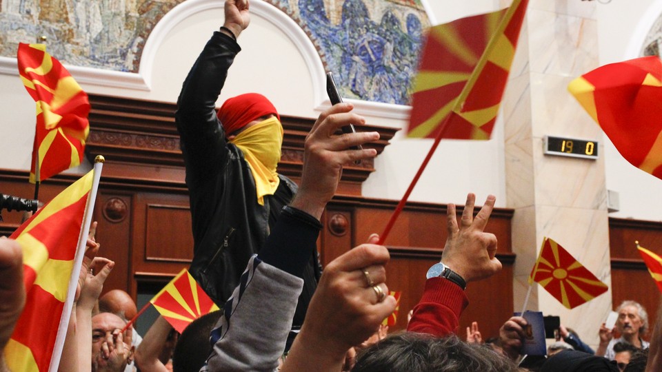 Protesters at Macedonia's parliament