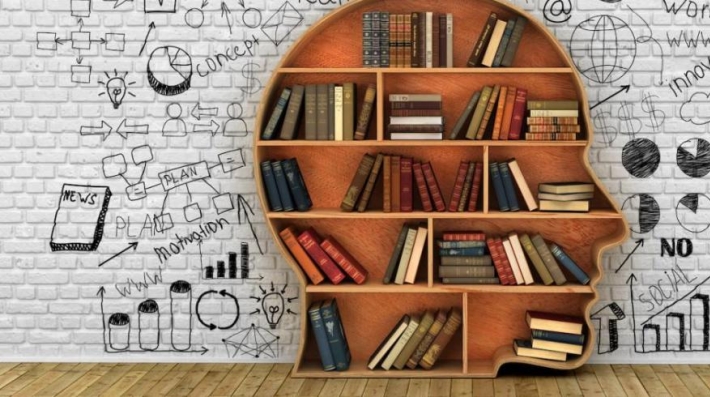 Illustration of bookshelf and wall art