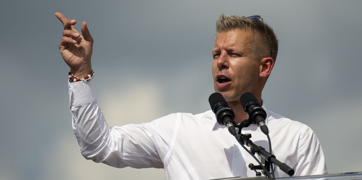 A challenger to Hungarian Prime Minister Viktor Orbán, Péter Magyar, addresses his supporters during a demonstration on the eve of European Parliament elections on Saturday, June 8, 2024. (AP Photo/Denes Erdos)