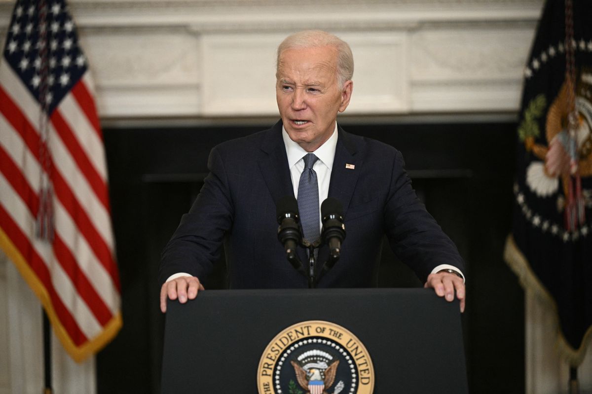 US President Joe Biden speaks about the situation in the Middle East, in the State Dining Room of the White House on May 31, 2024. (Photo by Brendan SMIALOWSKI / AFP)