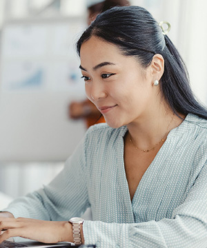 Woman working on a laptop