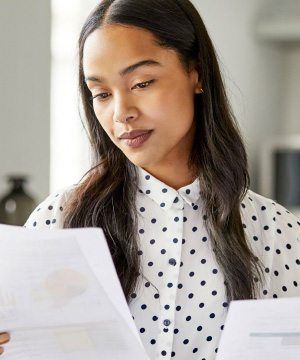 Woman examining files