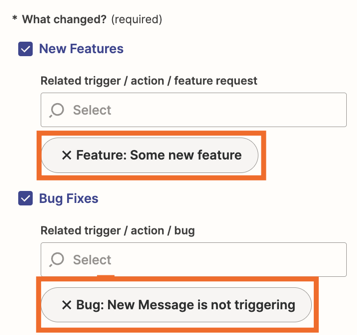 Changelog Form with Issues