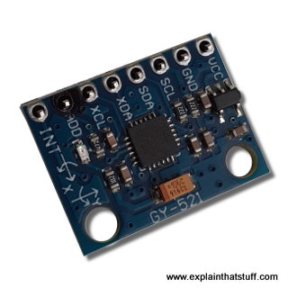 An accelerometer and gyroscope circuit board for an Arduino.