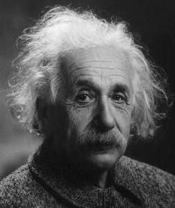 Albert Einstein in later life with white frizzy hair