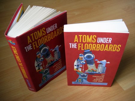 Atoms under the floorboards hardback and paperback book covers.