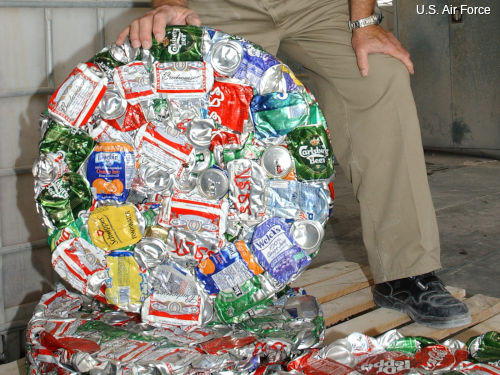 crushed aluminum cans ready for recycling