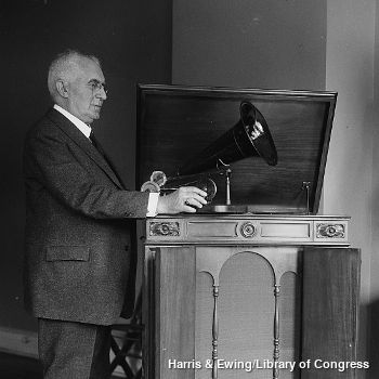 Emile Berliner with one of his disc-type gramophones