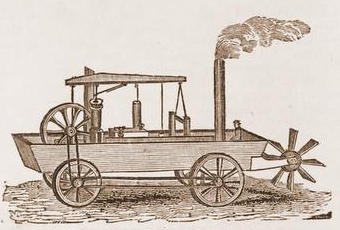 Black and white sketch of the Oruktor Amphibolos car by Oliver Evans from The Mechanic, July 1834.
