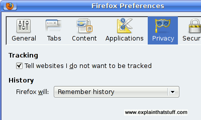 How to set the don't track option in the Firefox browser.