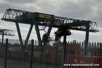 Freightiner railroad gantry crane at Birmingham, UK.