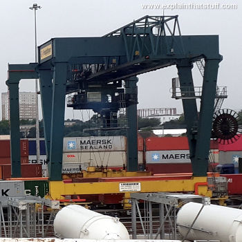 Freightiner railroad gantry crane at Birmingham, UK.