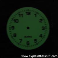 Luminous (phosphorescent) watch dial glowing green in the dark