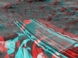 3D anaglyph image of the Mars Pathfinder robot.