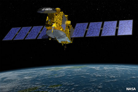 Jason-3 satellite mapping the ocean surface with radar altimetry.