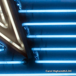 Closeup of individual neon tubes in a sign showing the Texan Lone Star flag by Carol Highsmith.