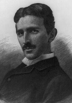 Nikola Tesla, black and white wood engraving c.1906