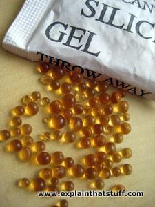 Opened sachet of silica gel showing the brownish yellow crystals inside