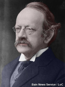 Sir J J Thomson, discoverer of the electron at Cambridge University, color-tinted B&W photo, 1920-1925.