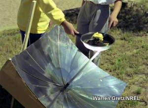 Using a solar cooker reflector.