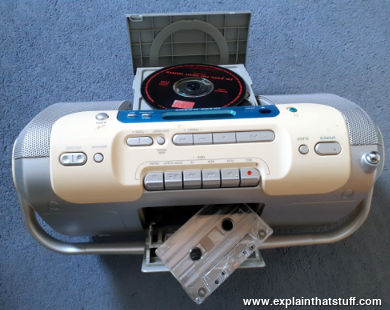 A Sony CD, tape, and radio player from the 1990s