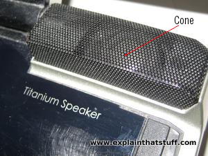 A closeup of Titanium speakers in a Toshiba A10 laptop computer.