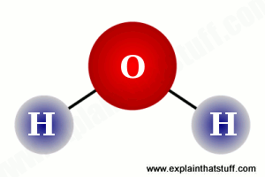 A water molecule made from two hydrogen atoms and one oxygen atom