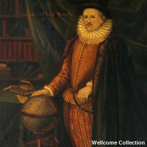 William Gilbert pictured with a globe in an oil painting