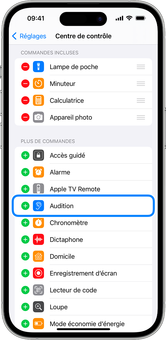 Réglages du centre de contrôle dans iOS