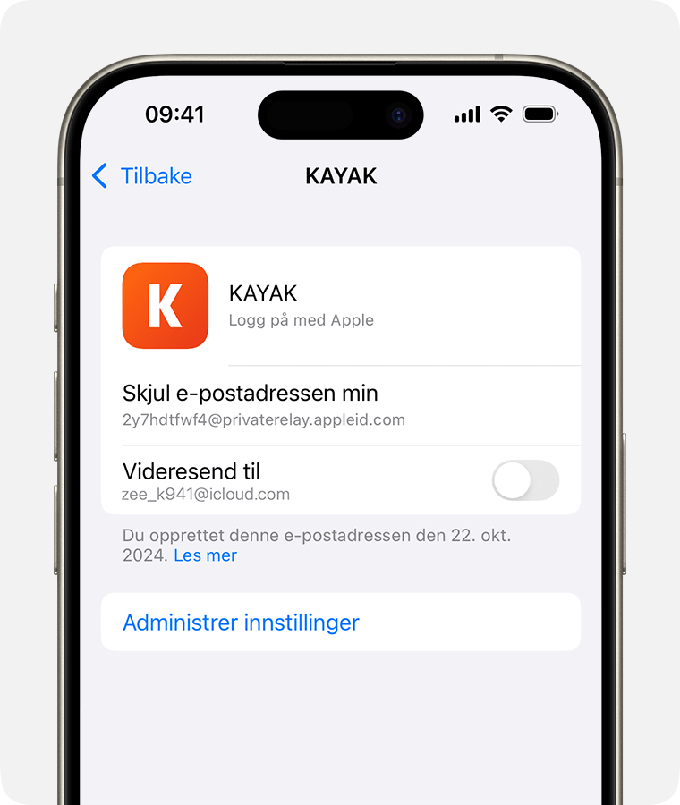 Slå av videresending av e-post: iPhone-skjerm som viser hvordan du slår av videresending av e-post