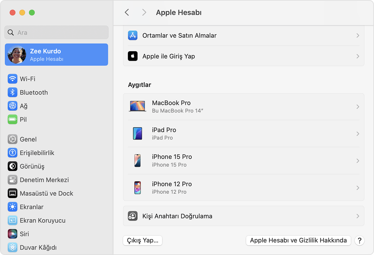 Çıkış Yap düğmesi, macOS'te Apple Hesabı Ayarlarınızın alt kısmında bulunur.