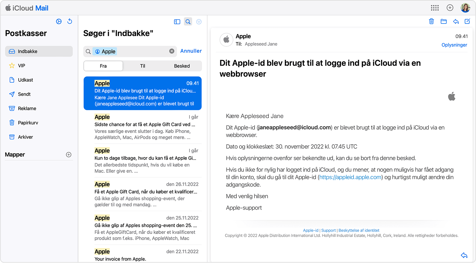 Find den e-mailadresse, der er knyttet til dit Apple-id, ved at søge efter e-mails fra Apple.