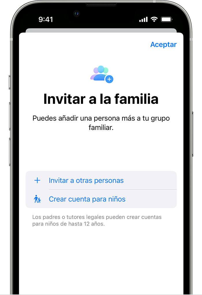 Crear cuenta infantil está justo debajo de Invitar a otros.