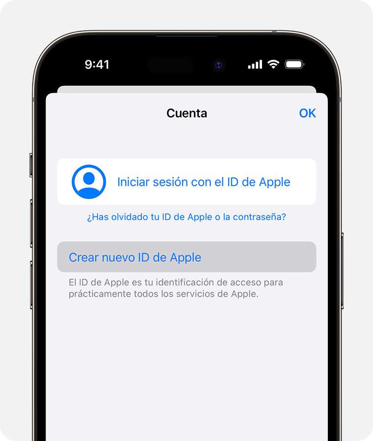 Pantalla del iPhone que muestra la opción de iniciar sesión con un ID de Apple 