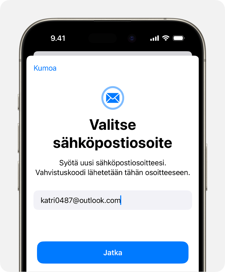 iPhonen näyttö, jossa näkyy, kuinka Apple ID -sähköpostiosoite vaihdetaan