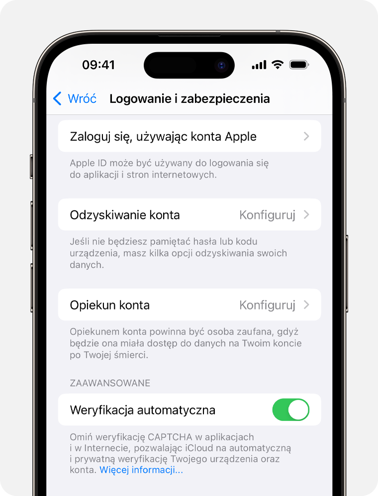 Ekran iPhone’a pokazujący, jak dodać opiekuna konta