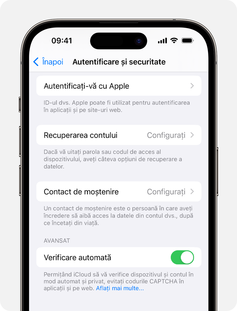 Ecran de iPhone care arată cum să adaugi un Contact de moștenire