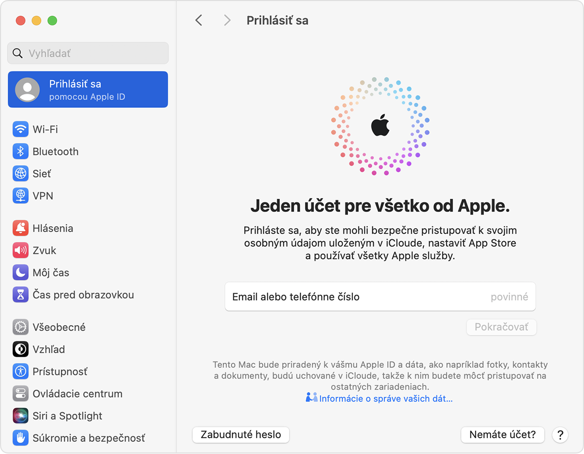 Prihlásenie pomocou Apple ID na Macu