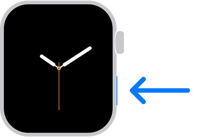 Apple Watch, jossa näkyy sivupainike