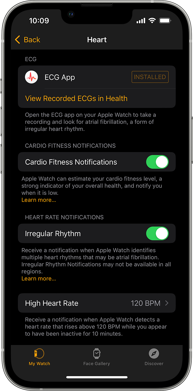 iOS 16이 설치된 iPhone 13 Pro의 Watch 앱 심장 심전도 설정