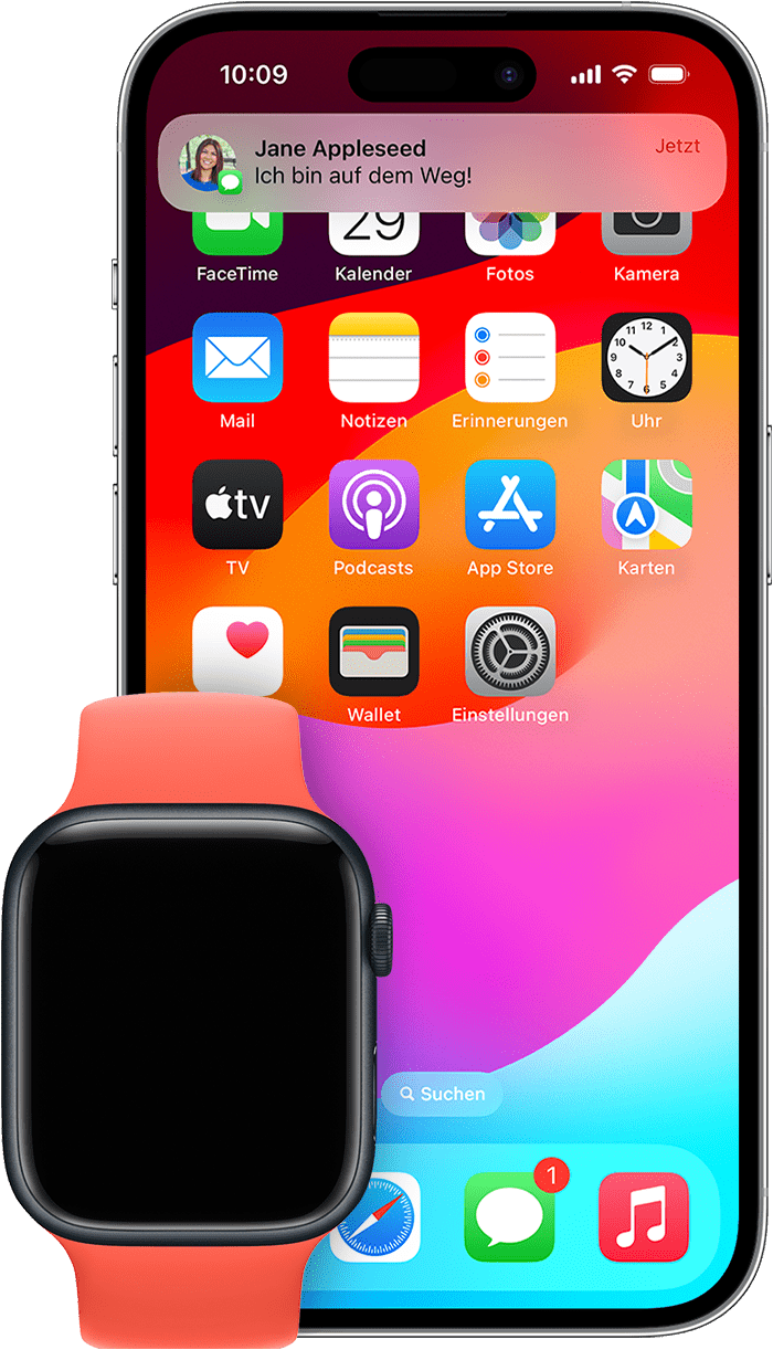 iPhone mit Mitteilungen, die an das iPhone statt an die Apple Watch gesendet werden