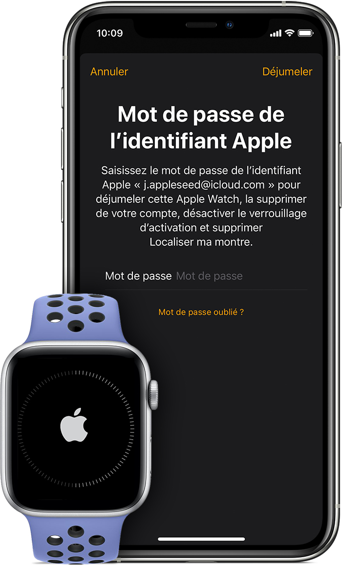 Invite de saisie du mot de passe associé à votre identifiant Apple afin de désactiver le verrouillage d’activation