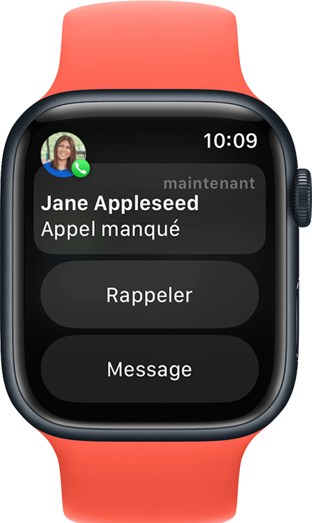 Apple Watch affichant une notification d’appel manqué