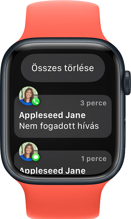 Egy Apple Watch, amelyen az Összes értesítés törlése gomb látható