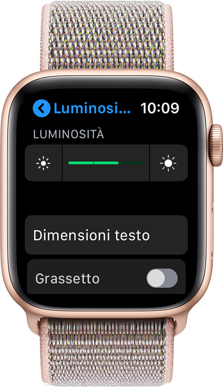 Schermata Luminosità e testo