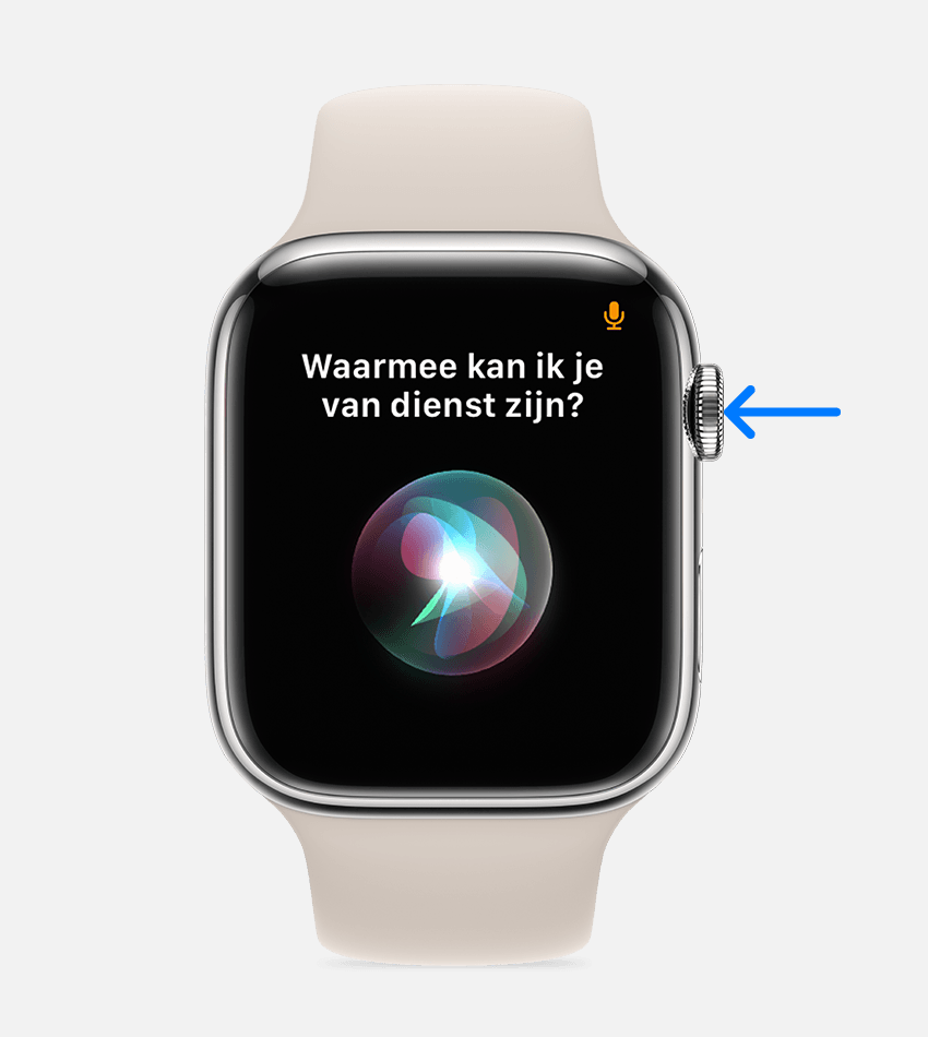 Pijl die naar de Digital Crown op een Apple Watch wijst