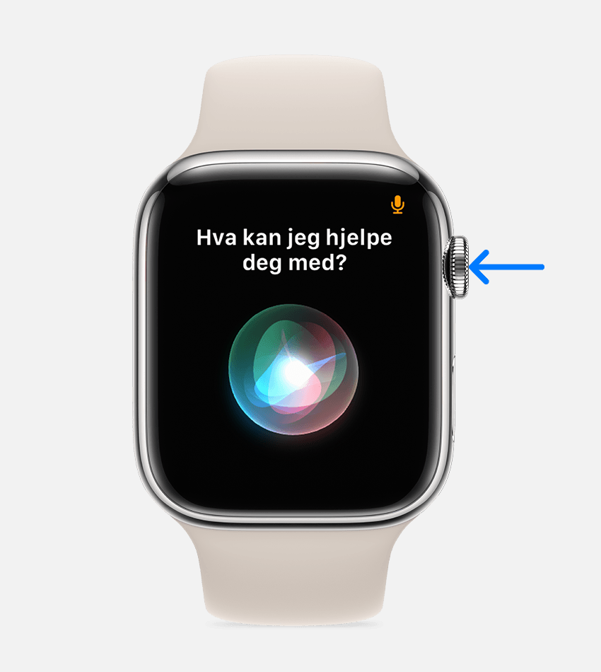 Pil som peker på Digital Crown på Apple Watch