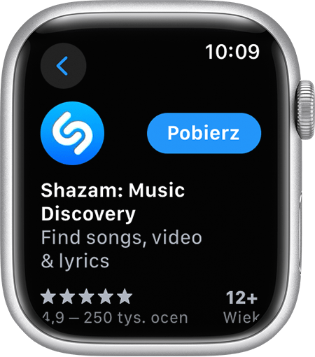 Ekran Apple Watch pokazujący, jak pobrać aplikację